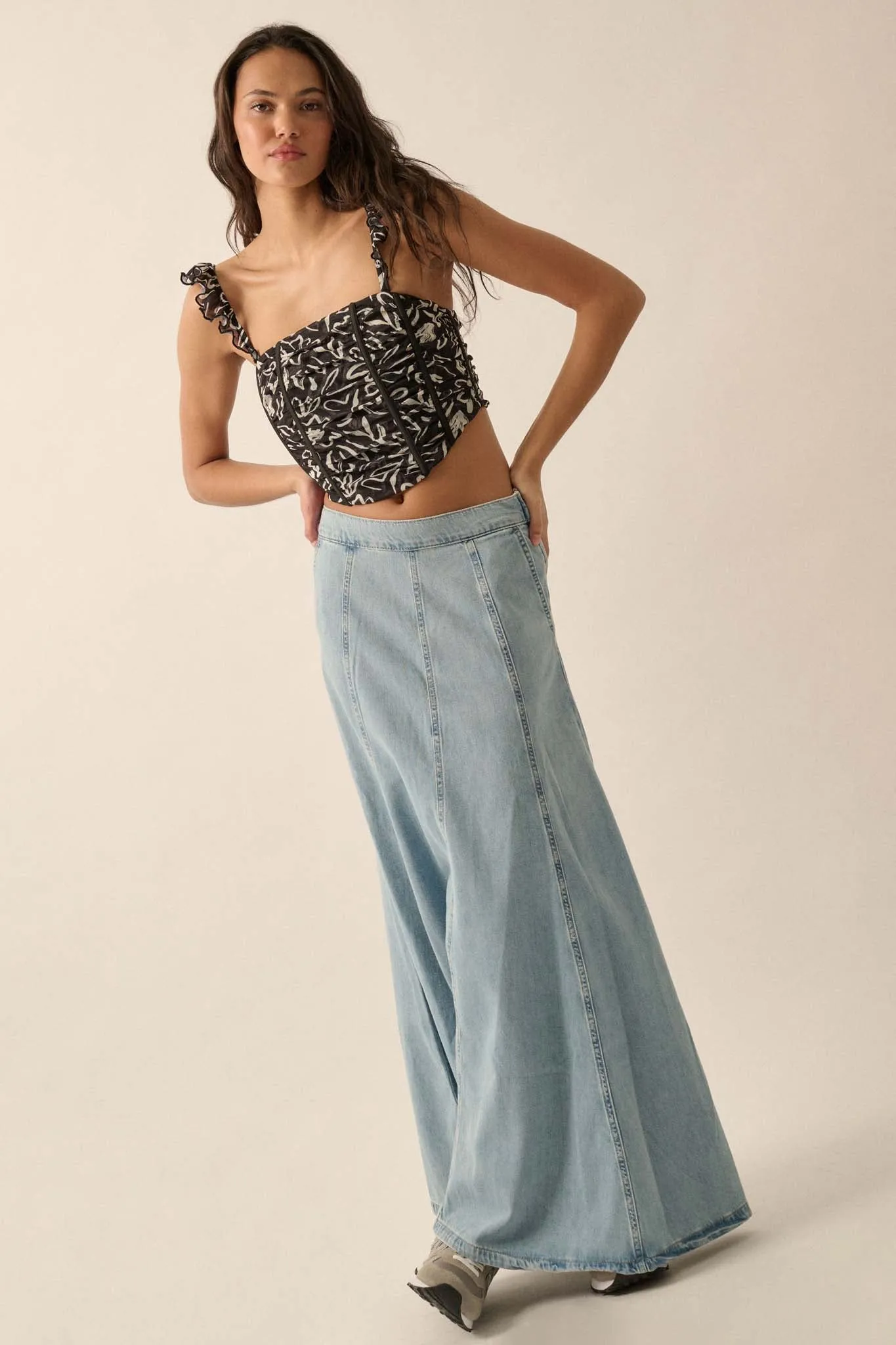 Abstract Blooms Floral-Print Mesh Corset Cami Top