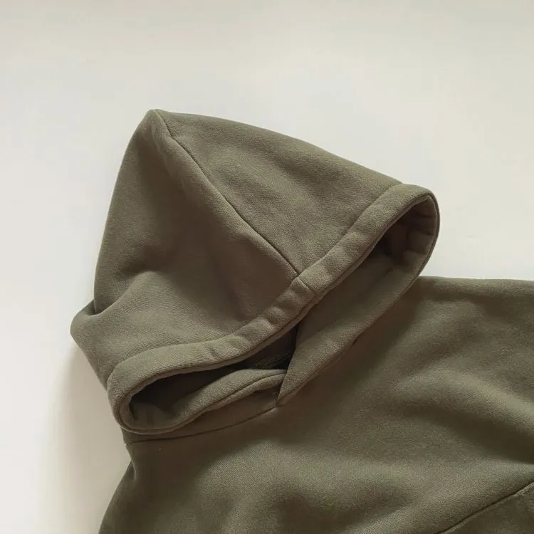 Baby Solid Color Long Sleeves Fleece Thermal Hoodies In Autumn Outfit Wearing by MyKids-USA™