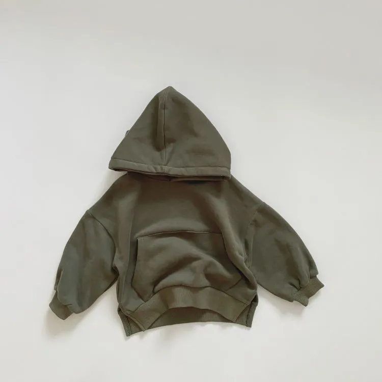 Baby Solid Color Long Sleeves Fleece Thermal Hoodies In Autumn Outfit Wearing by MyKids-USA™