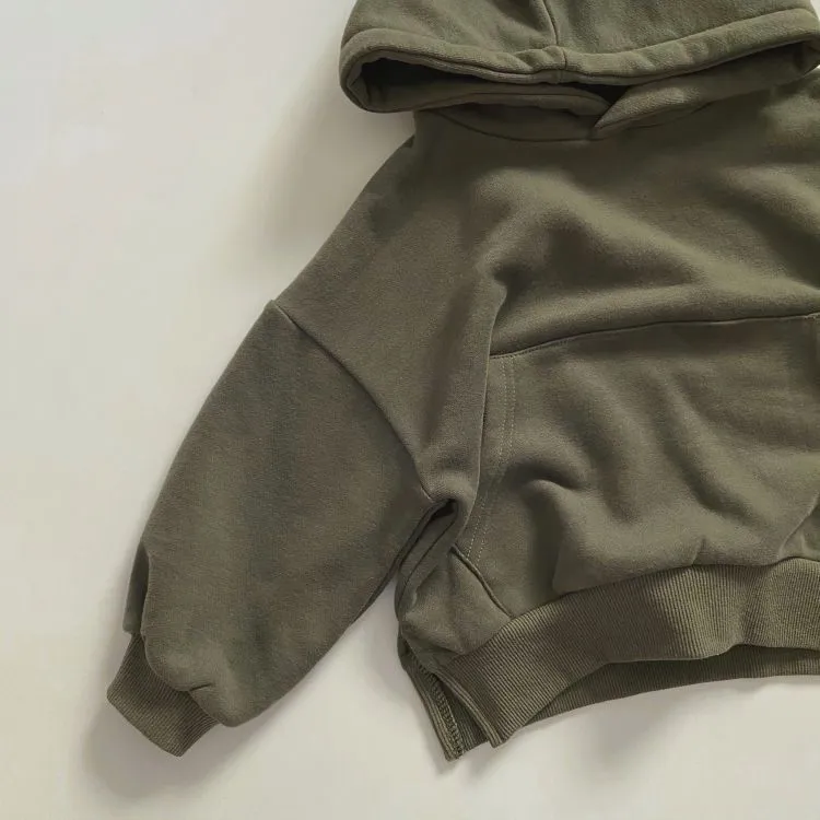 Baby Solid Color Long Sleeves Fleece Thermal Hoodies In Autumn Outfit Wearing by MyKids-USA™