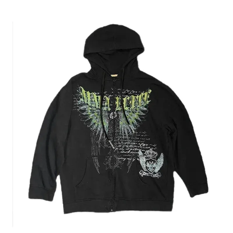 Back To School Sonicelife Woman Embroidery Goth Hoodies Autumn Winter Zip Up Long Sleeve Loose Jacket Coats Y2k Harajuku Casual Oversized Sweatshirts