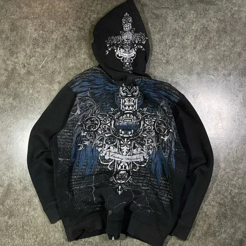 Back To School Sonicelife Woman Embroidery Goth Hoodies Autumn Winter Zip Up Long Sleeve Loose Jacket Coats Y2k Harajuku Casual Oversized Sweatshirts