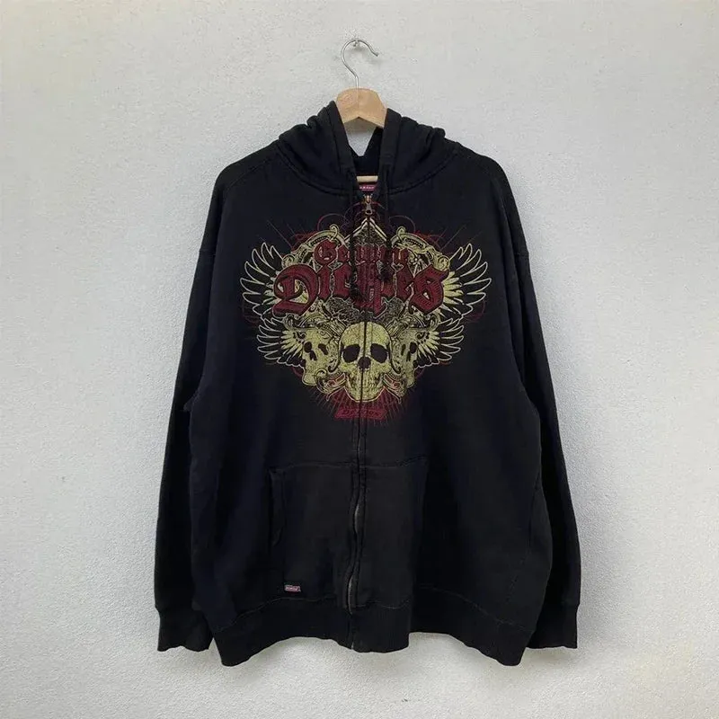 Back To School Sonicelife Woman Embroidery Goth Hoodies Autumn Winter Zip Up Long Sleeve Loose Jacket Coats Y2k Harajuku Casual Oversized Sweatshirts