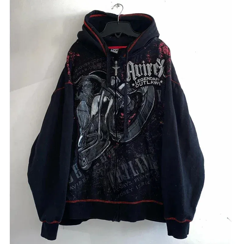 Back To School Sonicelife Woman Embroidery Goth Hoodies Autumn Winter Zip Up Long Sleeve Loose Jacket Coats Y2k Harajuku Casual Oversized Sweatshirts