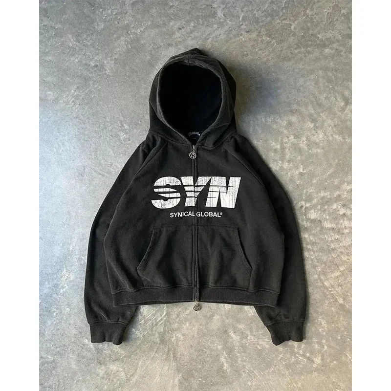 Back To School Sonicelife Woman Embroidery Goth Hoodies Autumn Winter Zip Up Long Sleeve Loose Jacket Coats Y2k Harajuku Casual Oversized Sweatshirts