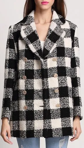 Black & White Check Cashmere & Wool Blend Coat