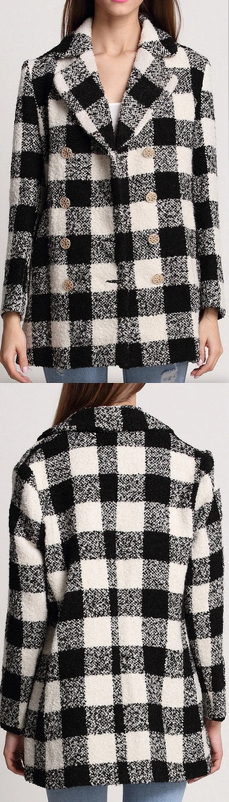 Black & White Check Cashmere & Wool Blend Coat