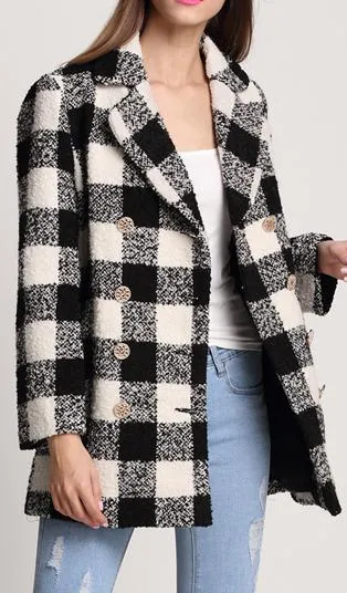 Black & White Check Cashmere & Wool Blend Coat