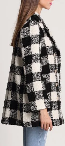 Black & White Check Cashmere & Wool Blend Coat