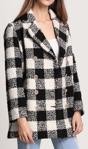 Black & White Check Cashmere & Wool Blend Coat