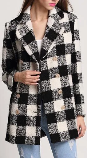 Black & White Check Cashmere & Wool Blend Coat