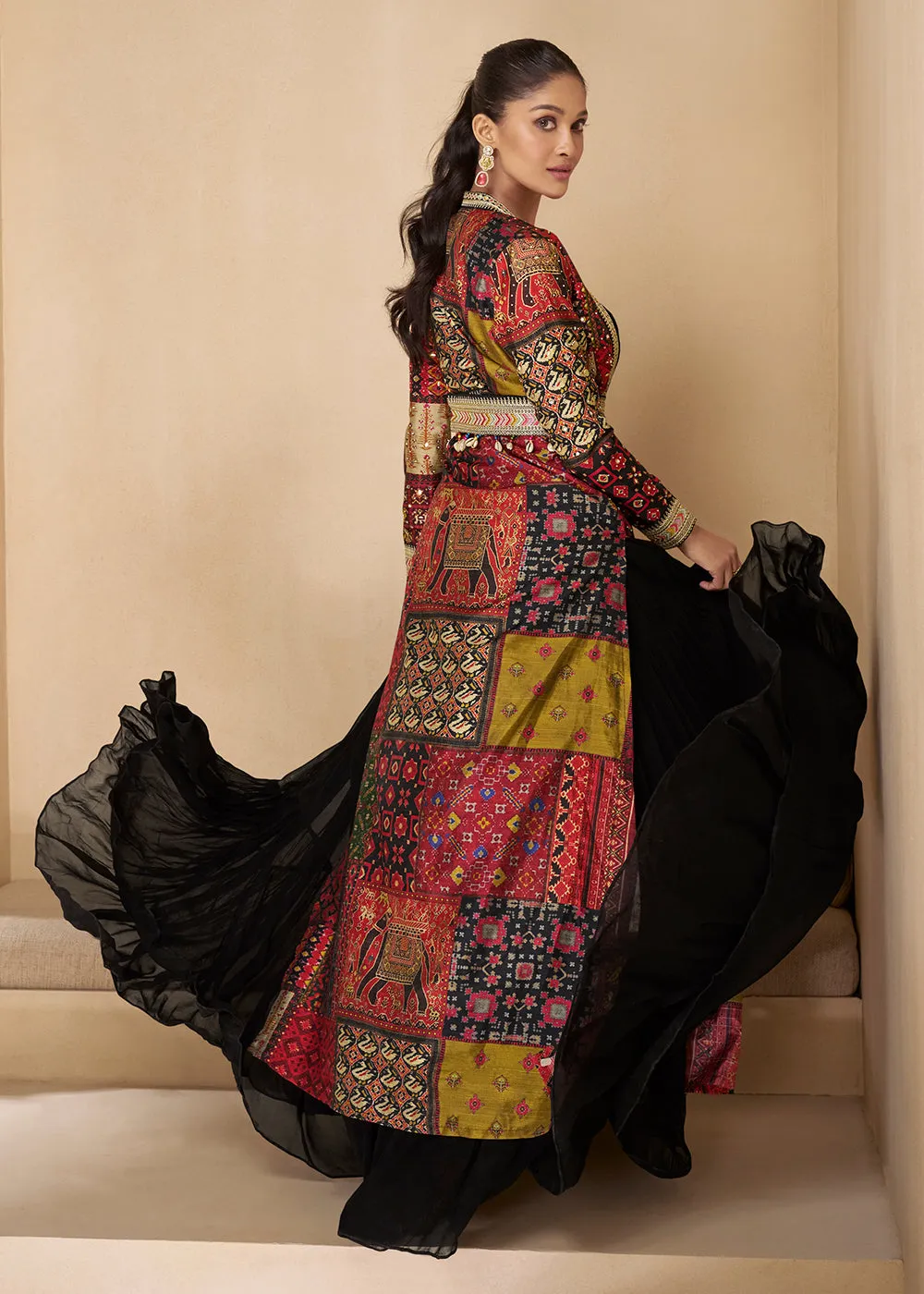 Black Embroidered Georgette Shrug Style Anarkali Suit