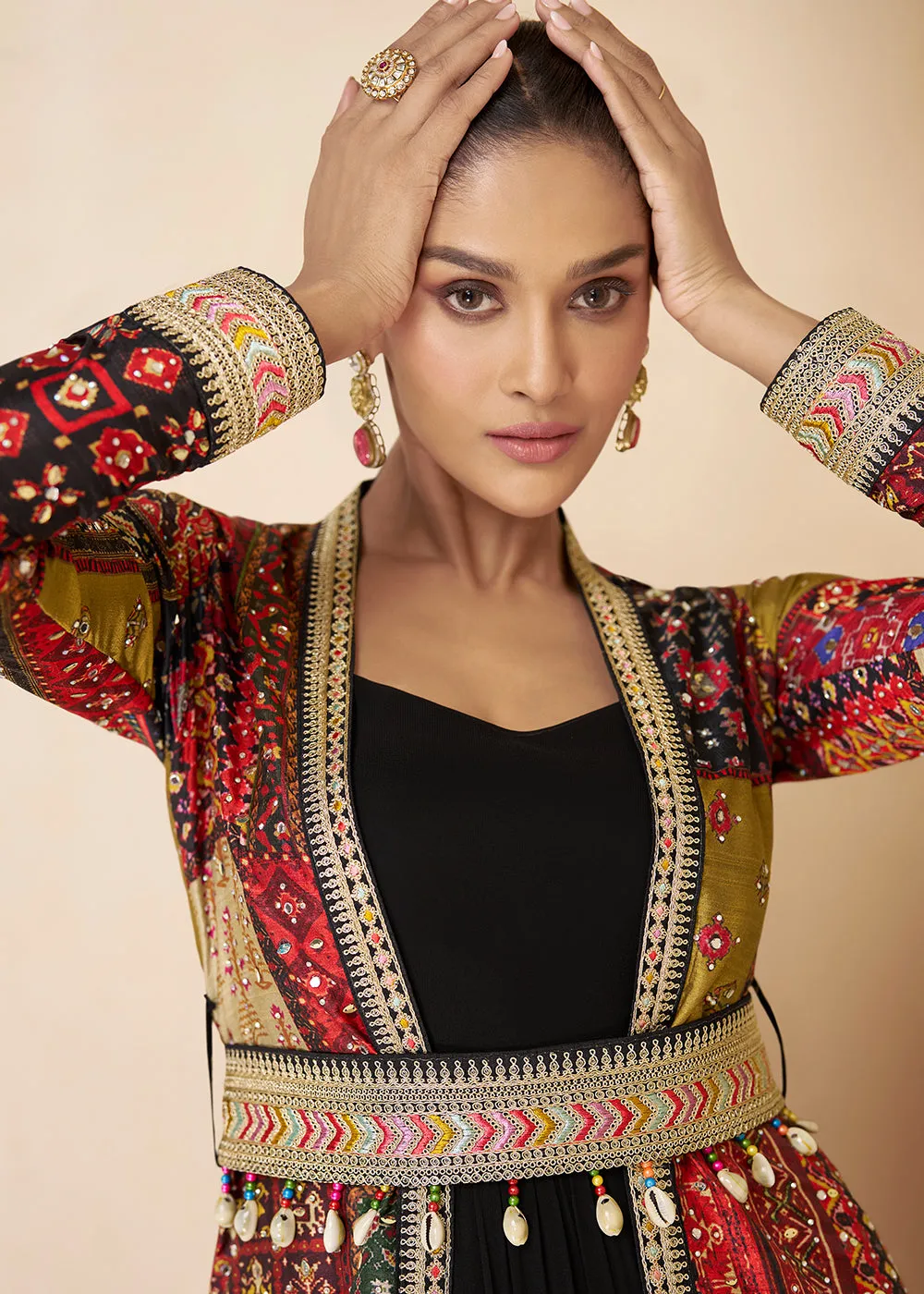 Black Embroidered Georgette Shrug Style Anarkali Suit