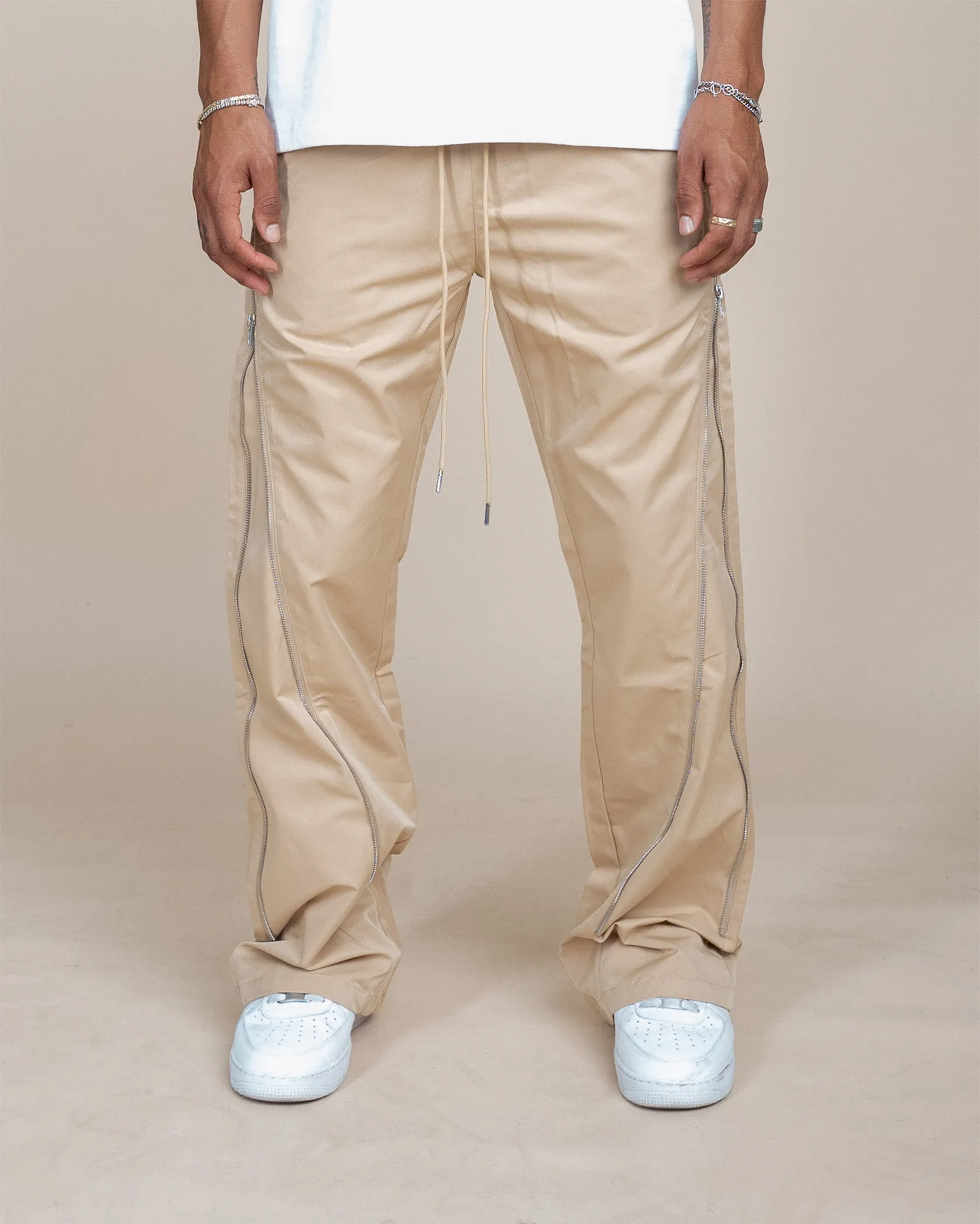 EPTM NYLON ZIP FLARED PANTS - TAN