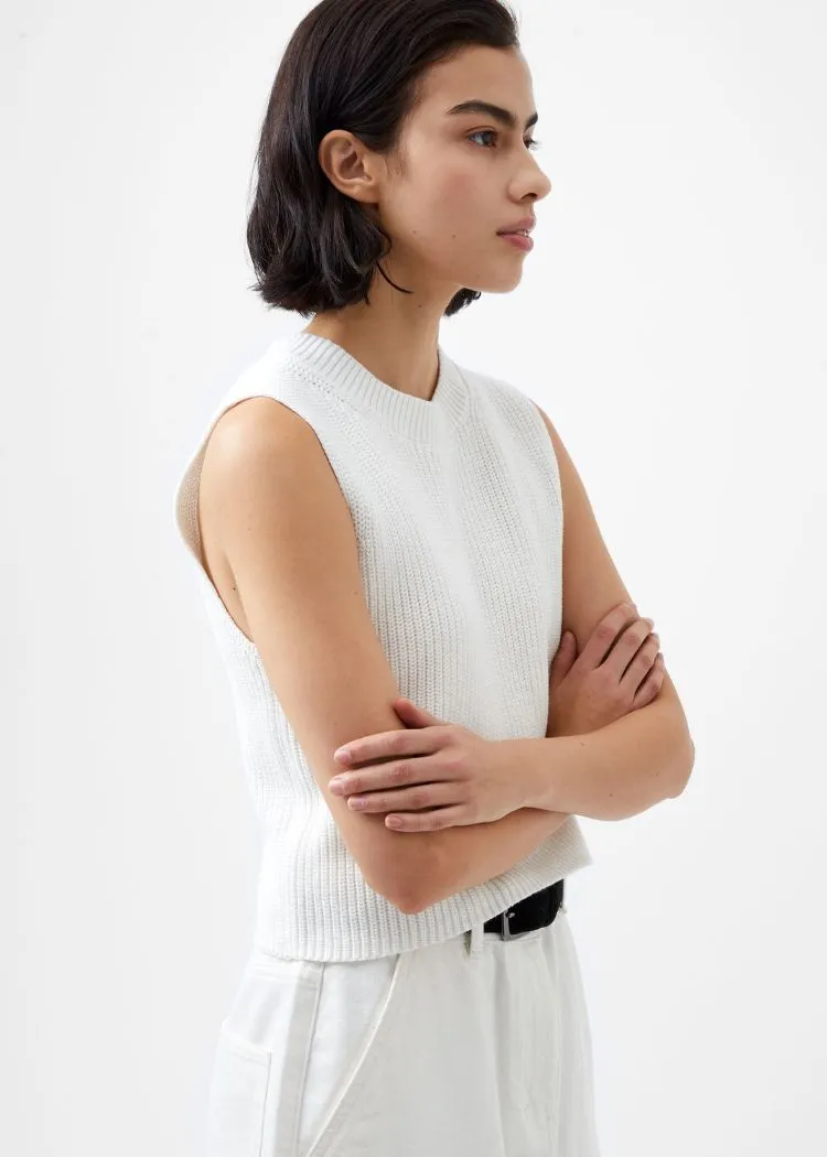 French Connection Mozart Crew Neck Sleeveless Vest- Winter White