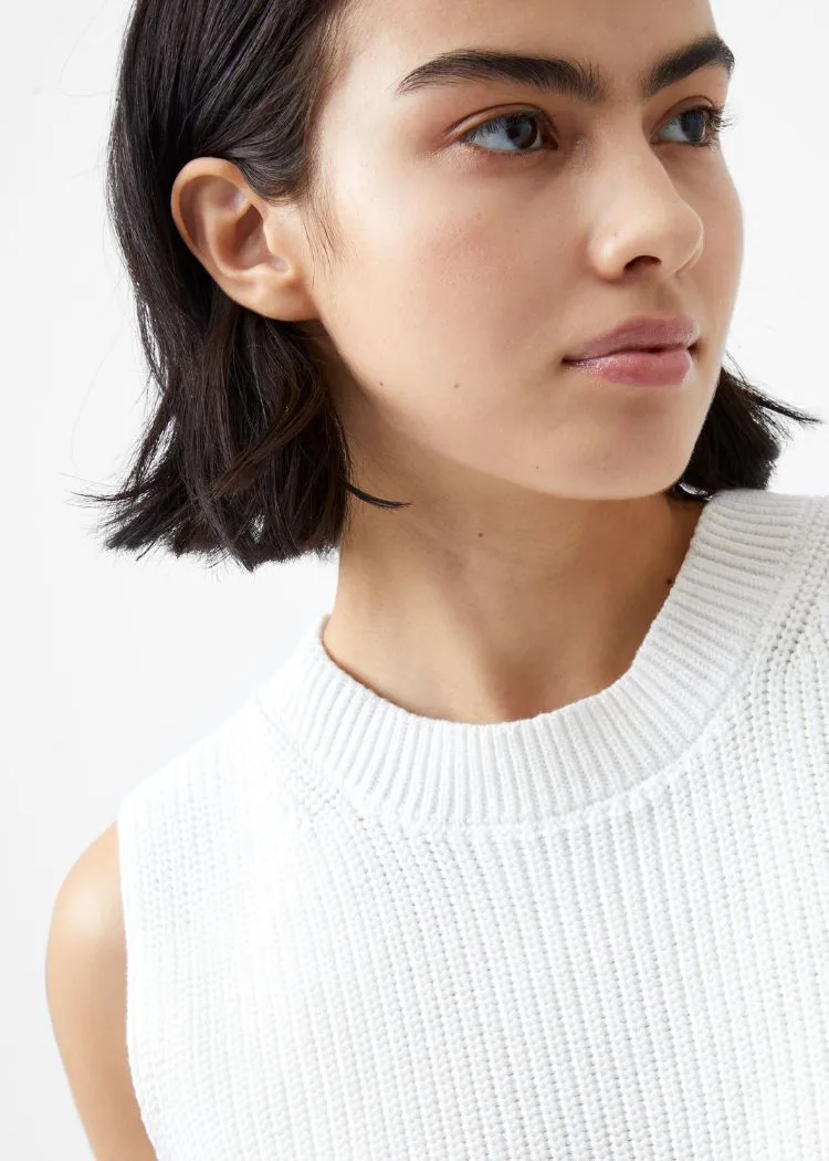 French Connection Mozart Crew Neck Sleeveless Vest- Winter White