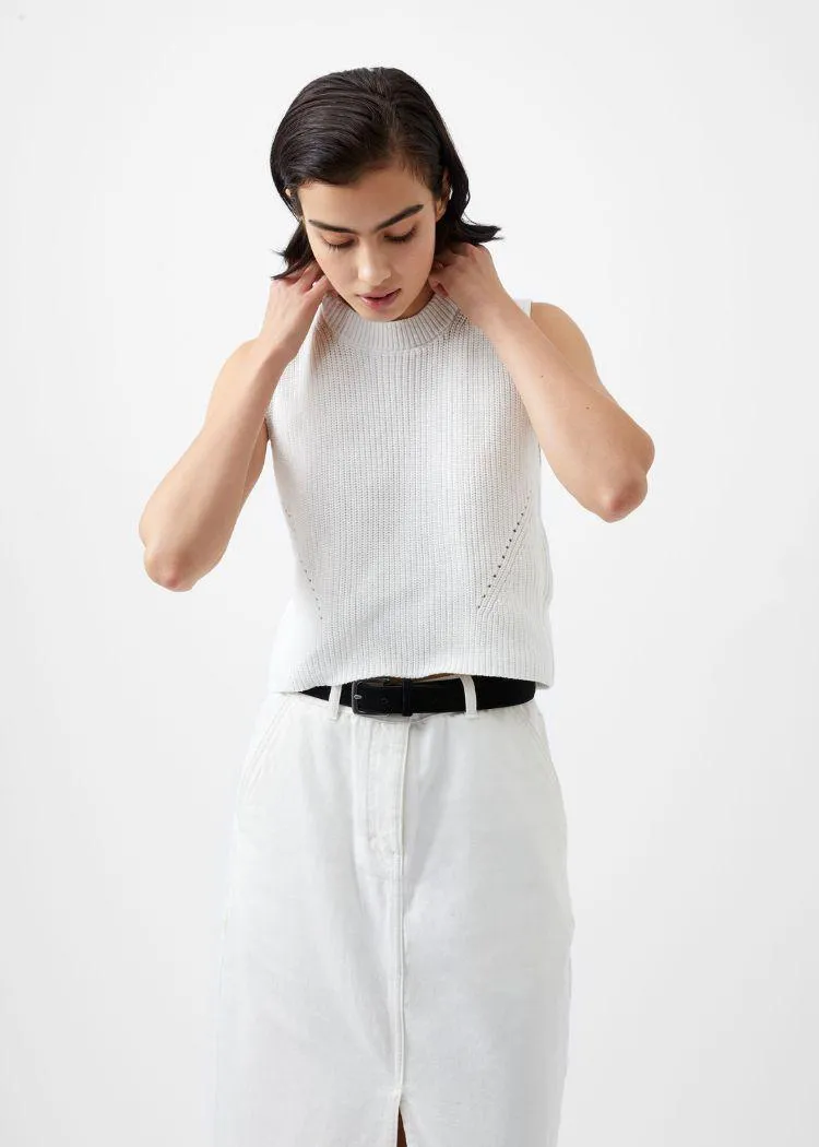 French Connection Mozart Crew Neck Sleeveless Vest- Winter White