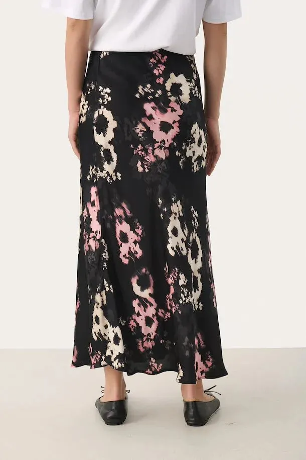 Laurina Skirt - Black Blurred Flower