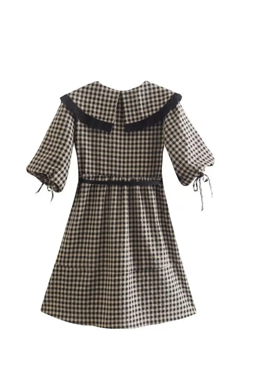 'Lily' Cotton Plaid Doll Collar Belted Dress