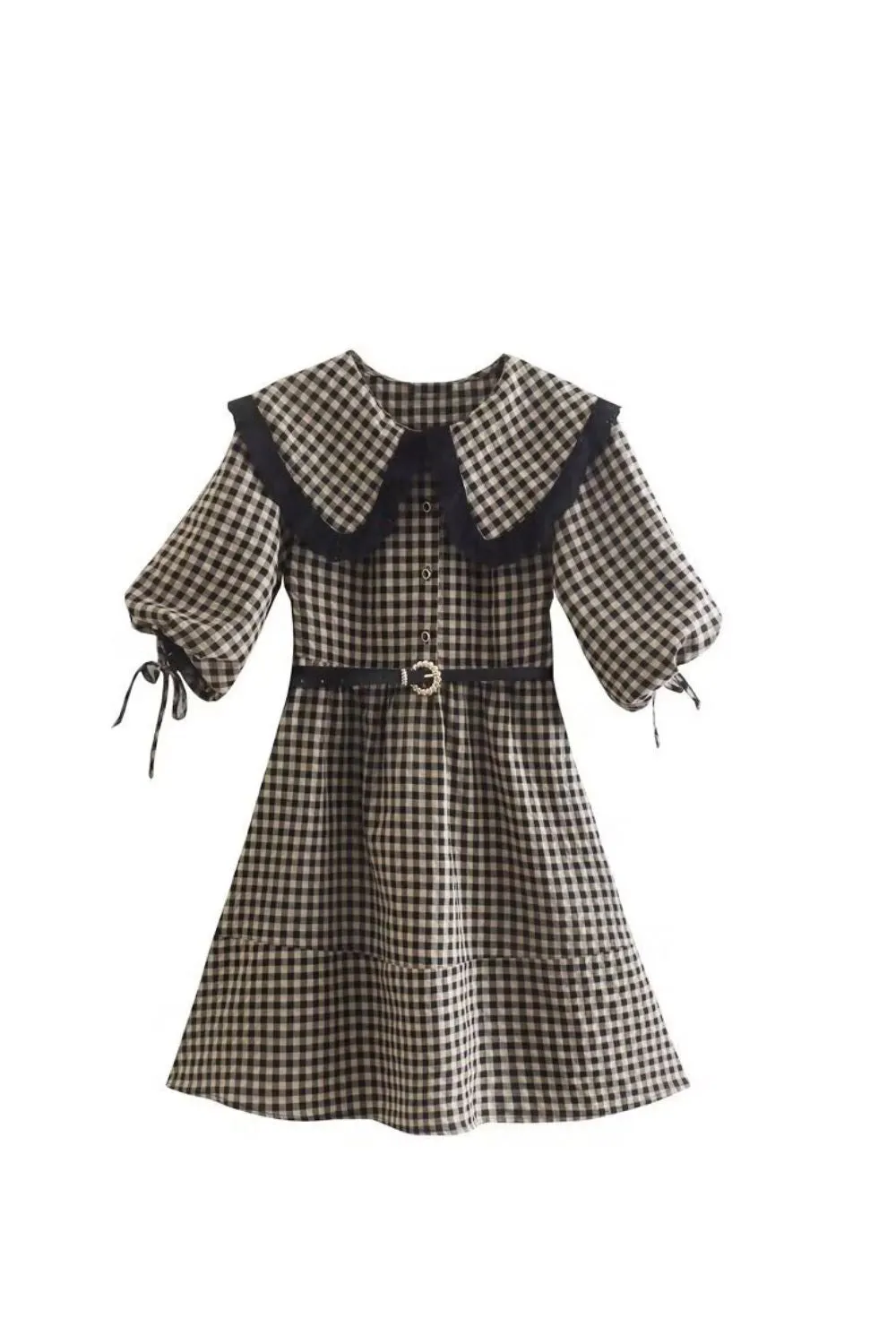 'Lily' Cotton Plaid Doll Collar Belted Dress