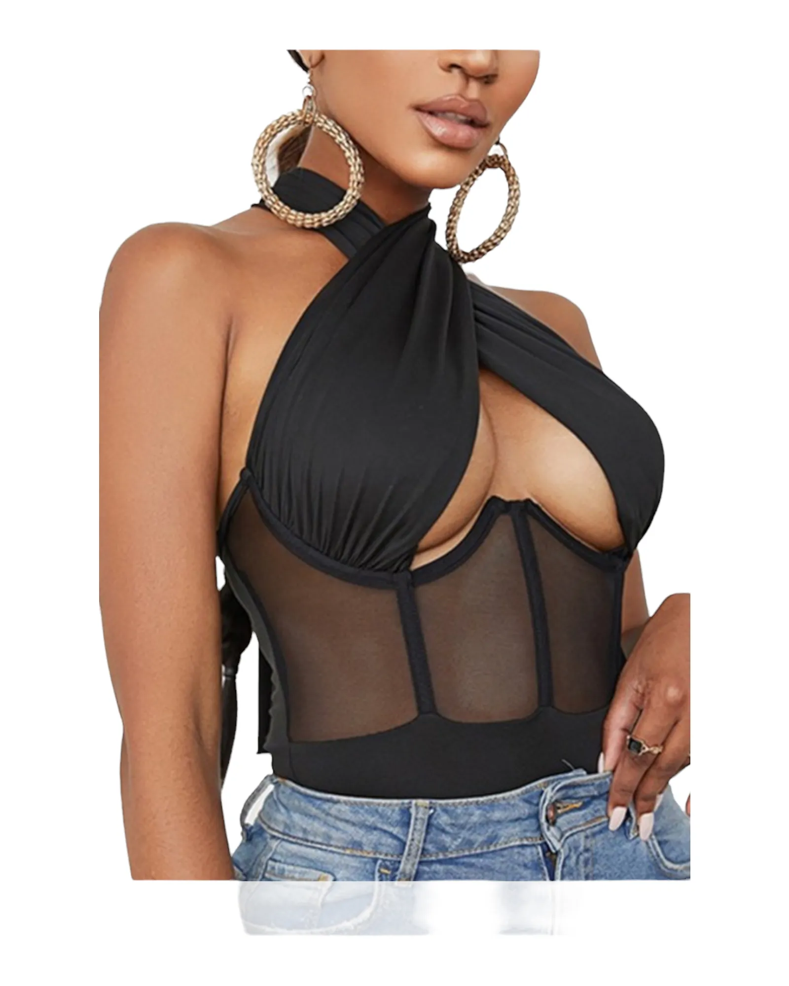 Monica Lace up wrapped chest black bodysuit