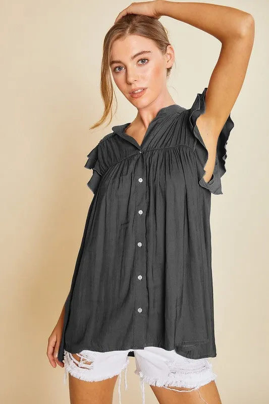 Ruffle Sleeve Flowy Tunic Top