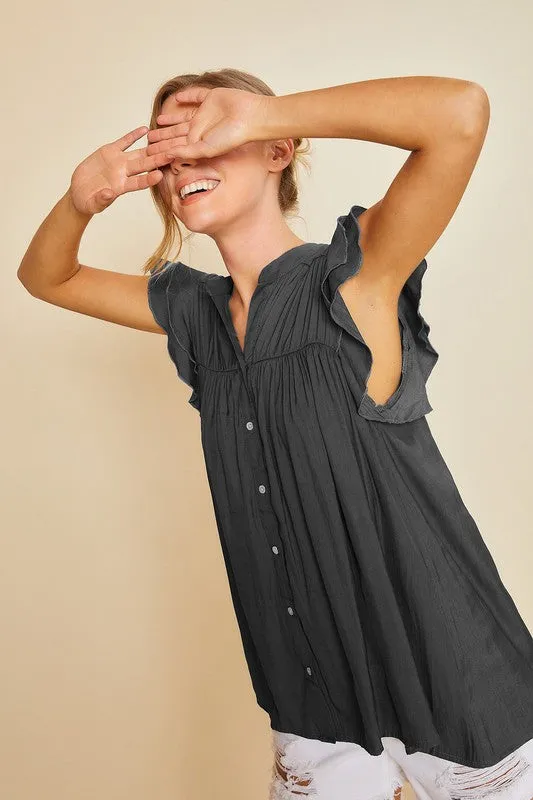 Ruffle Sleeve Flowy Tunic Top