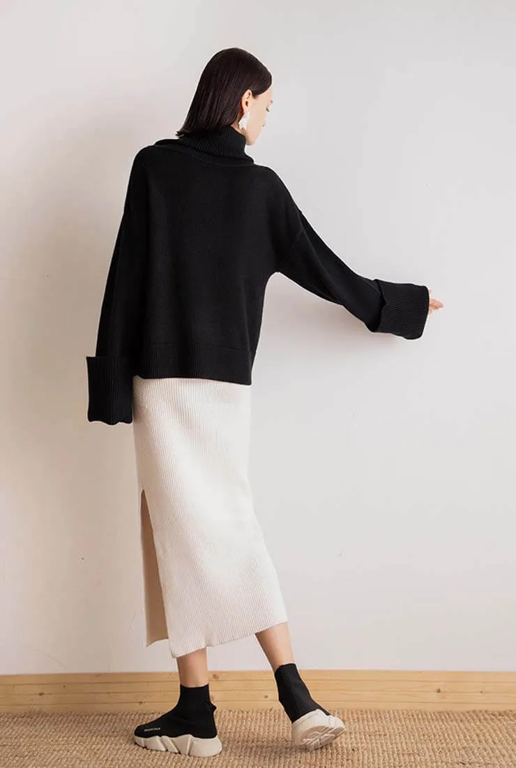 Turtleneck Casual Pullover Wool Blend Sweater